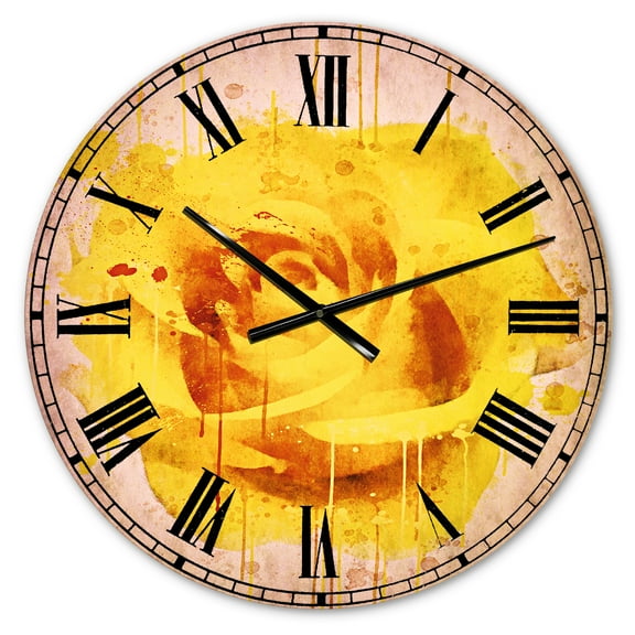 Designart 'Beautiful Rose in Yellow Watercolor' Traditional wall clock