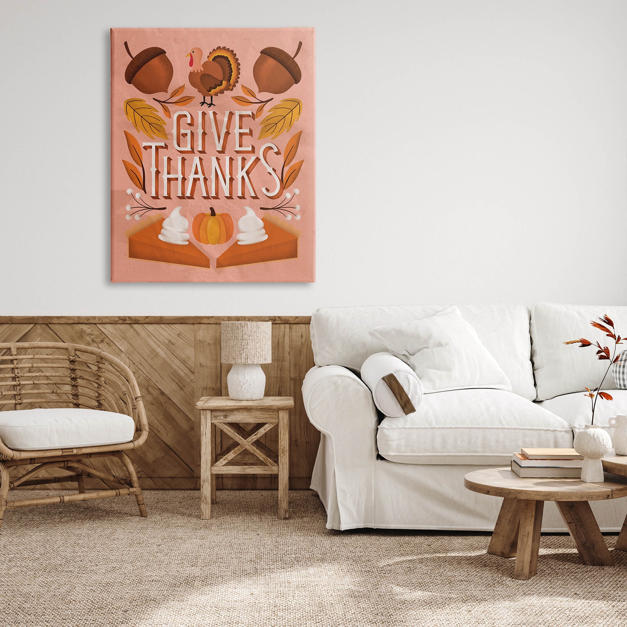 Give Thanks Botanical Pumpkin Desserts Holiday Graphic Art Gallery Wrapped Canvas Print Wall Art