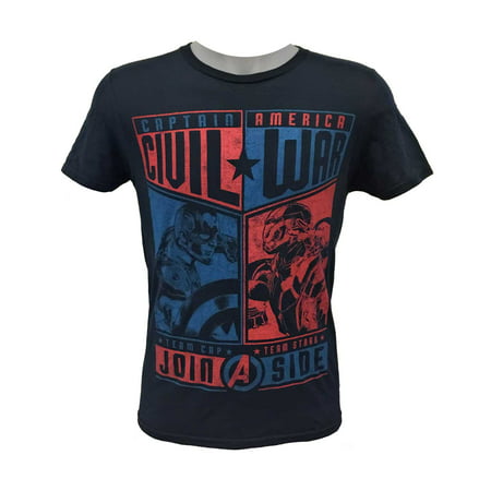 Marvel Captain America Civil War Captain America VS Iron Man T-Shirt Black (Best Starch For Ironing Shirts)