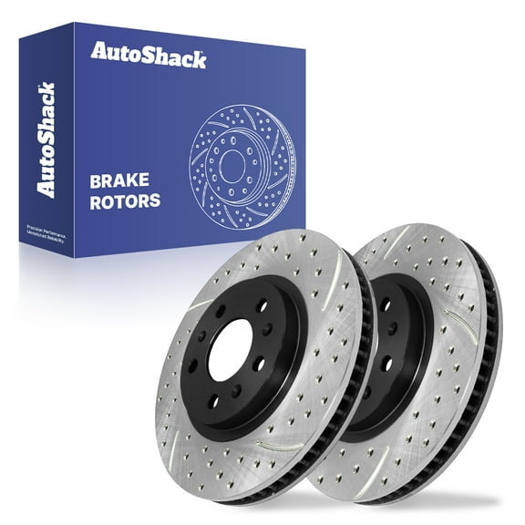 AutoShack Front Vented Drilled & Slotted E-Coated Brake Rotors 2-PC Set Replacement for 2003-2007 Cadillac CTS 2005-2008 Cadillac STS ShadowGuard 11.93" (303 mm)