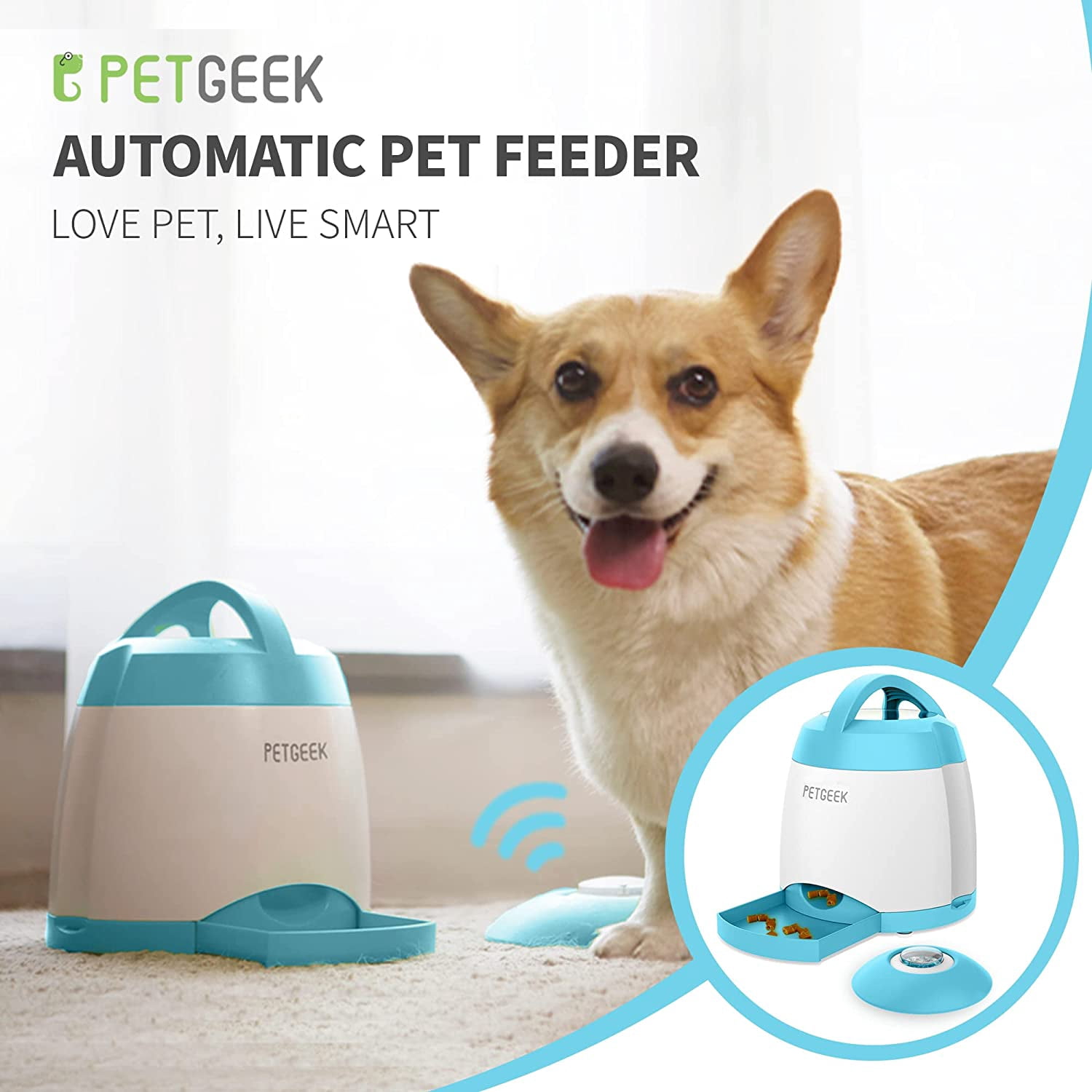 Automatic Dog Treat Dispenser with Button, Interactive Feeder Toy for Training and Exercise