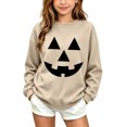 thumbnail image 2 of Risckoth Girl's Pumpkin Face Print Crew Neck Sweatshirt, Warm Long Sleeve Casual Pullover, 2 of 8