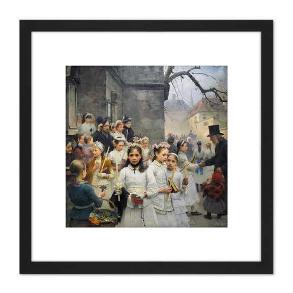 Smith After First Communion Painting 8X8 Inch Square Wooden Framed Wall Art Print Picture with Mount