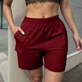 thumbnail image 2 of hlysgo Women's Bermuda Cargo Shorts Elastic Waist Wide Leg Soft Short Summer Beach Vacation Short with Pockets Wine,S, 2 of 6