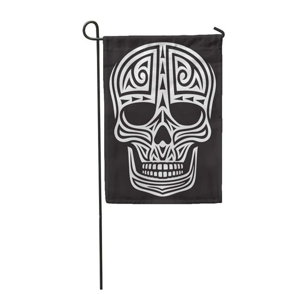 SIDONKU Tribal Skull in Tattoo Emblem Mortal Poison Venom Creepy Garden Flag Decorative Flag House Banner 12x18 inch