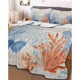 thumbnail image 3 of Quilts Full Size Bedding Set, Orange Navy Blue Coral Lightweight Quilted Comforter, Summer Beach Coastal Rustic Soft Reversible Bedspread Coverlet with Pillow Covers for All Season, 78" x 90", 3 of 7