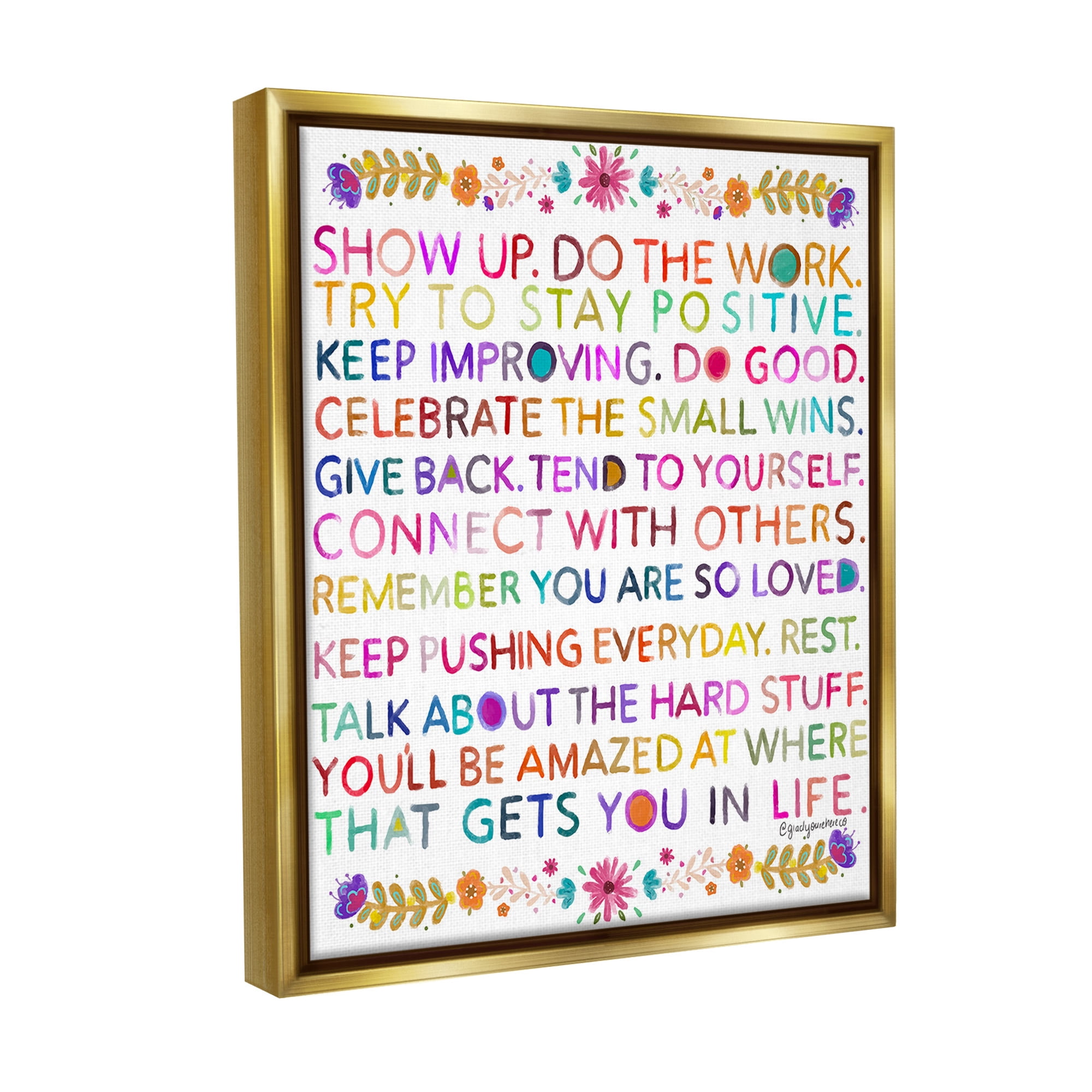 Stupell Industries Floral Motivational Phrases Botanical & Floral Painting Gold Floater Framed Canvas Art Print Wall Art, 17 x 21