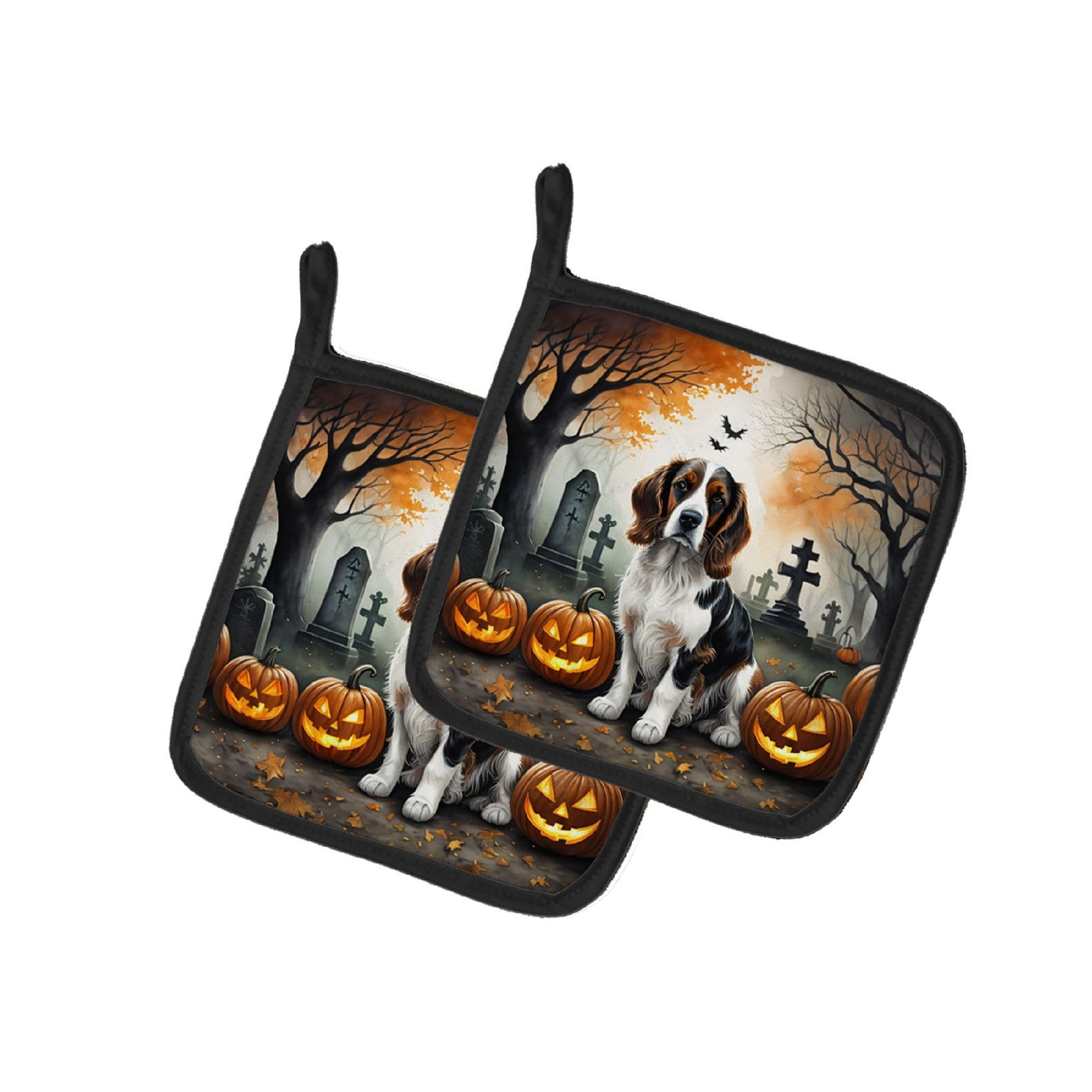 Welsh Springer Spaniel Halloween Pot Holders 7.5x7.5 Inch with Breed Artwork