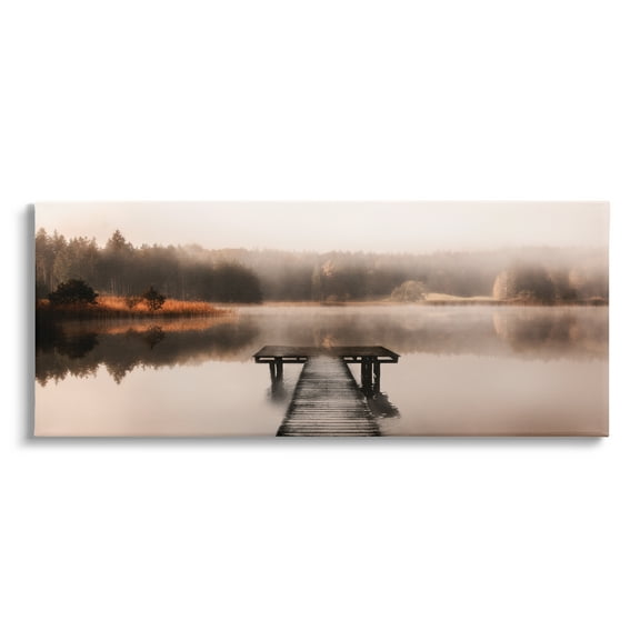 Stupell Industries Foggy Lake Pier Landscape Photography Gallery Wrapped Canvas Art Print Wall Art, 48 x 20