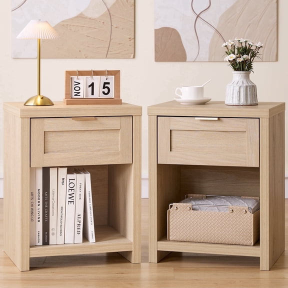 ARKANTOS Nightstand with Drawers Farmhouse Nightstand Set of 2 Light Oak