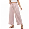 thumbnail image 3 of TaTaai Womens Wide Leg Pants Casual Loose Fit Cropped Trousers High Waist Adjustable Drawstring Ruffled Hem Breathable for Beach Holiday Gift, 3 of 5