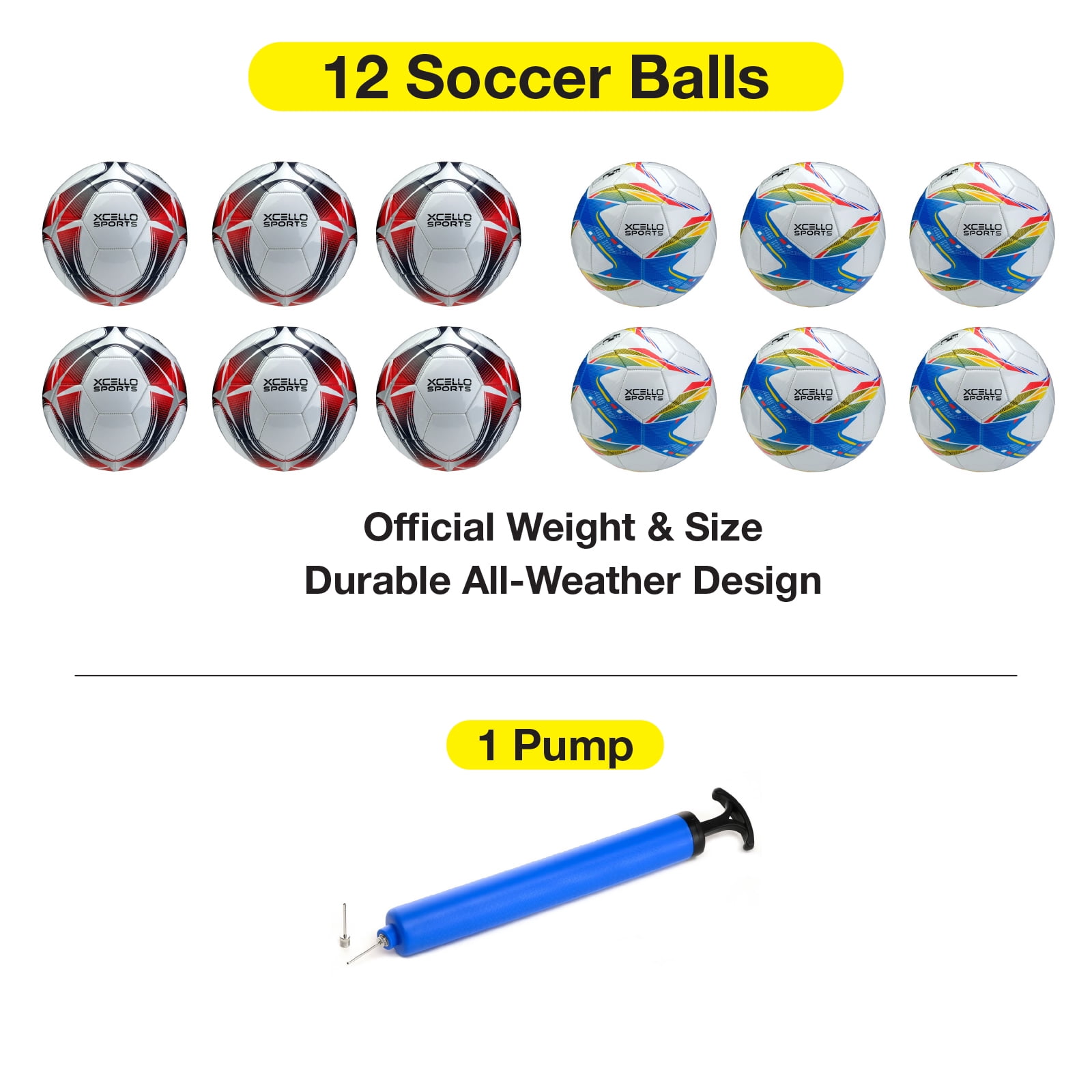 Xcello Sports Soccer Ball Size 3, Soccer Sports Ball with Pump, Ideal for Kids Soccer Ball Players, Multicolor, Size 3, Pack of 12