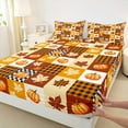 thumbnail image 2 of jejeloiu Autumn Harvest Pumpkin Queen Sheet Sets,Fall Maples Leaves Flat Sheet,Geometric Plaid Queen Fitted Sheet For Children,Luxury Bedroom Decor,4-Piece, 2 of 7
