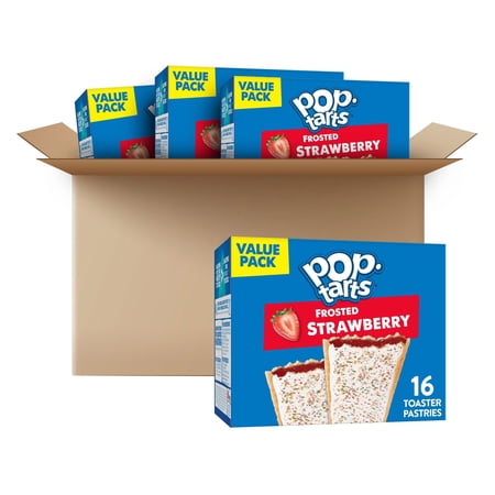 Pop-Tarts Toaster Pastries, Breakfast Foods, Kids Snacks, Frosted Strawberry, Value Pack (64 Pop-Tarts)