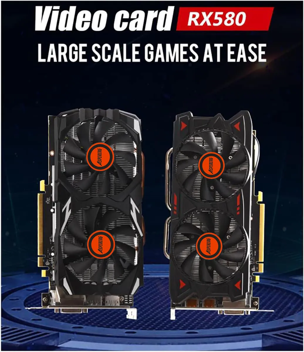 Video Card RX 580 8GB 256Bit 2048SP GDDR5 Graphics Cards for AMD Radeon RX 580 Series Professional for Gaming