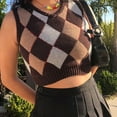 thumbnail image 2 of Unir Womens Sleeveless Sweater Vest Classic V Neck Argyle Plaid Knit Cropped Tank Basic Preppy Everyday Layering Top S-M-L 1 Piece, 2 of 6
