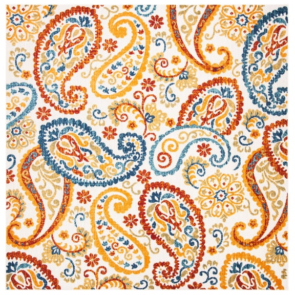 SAFAVIEH Cabana Allycia Paisley Indoor/Outdoor Area Rug, Cream/Navy, 8' x 8' Square