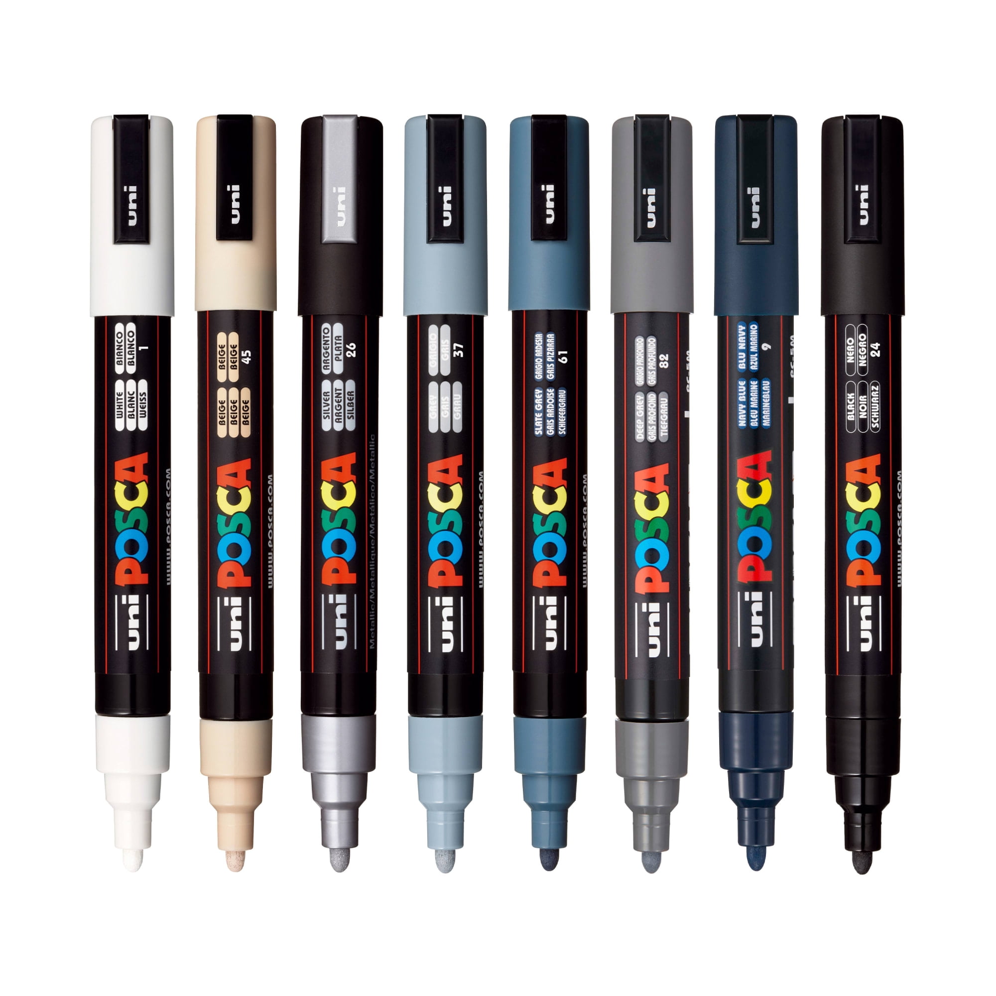Uni POSCA PC-5M Monotone Water-Based Paint Markers, Reversible Medium Tip (1.8-2.5mm), Monotone Ink Colors, 8 Count