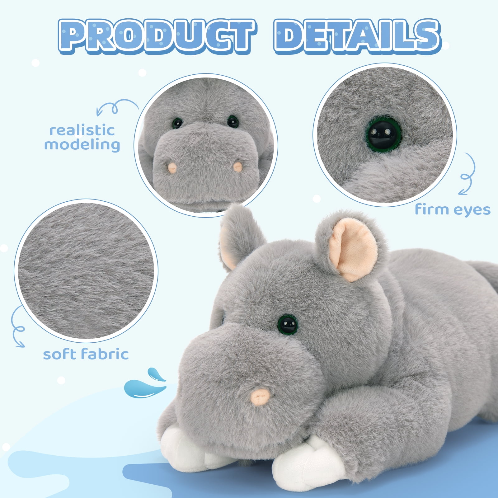 MorisMos 5Pcs Hippo Stuffed Animals Set, 16'' Large Stuffed Hippo Plush with 4 Cute Babies