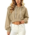 thumbnail image 2 of DailyTrove Women Cropped Oversized Hoodie Drawstring Solid Long Sleeve Elastic Hem Hooded Sweatshirt, 2 of 6