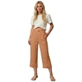 thumbnail image 5 of Cropped Pants Womens Petite Linen Pant 2026 Lightweight Elastic Waist Wide Leg Mid Calf Length Summer Beach Dress Capris Orange M, 5 of 6