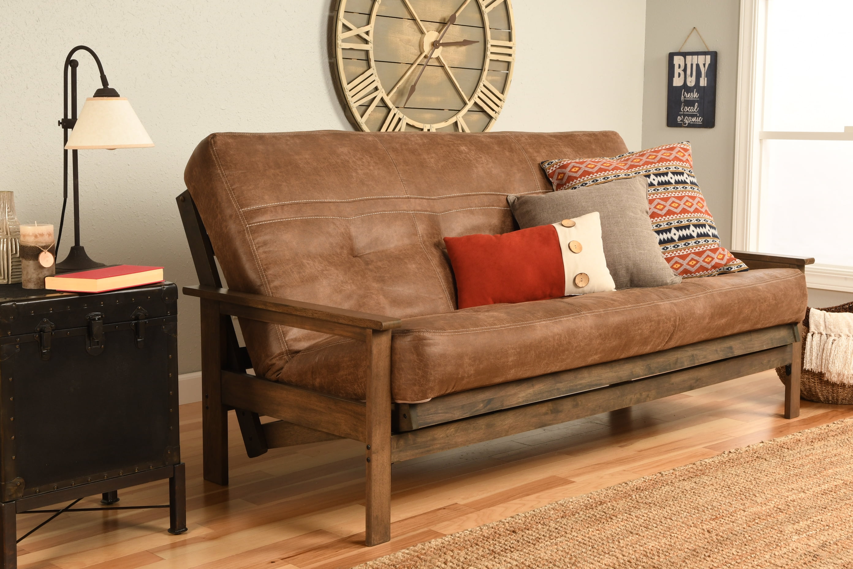 Albany Futon in Rustic Walnut Finish, Multiple Colors