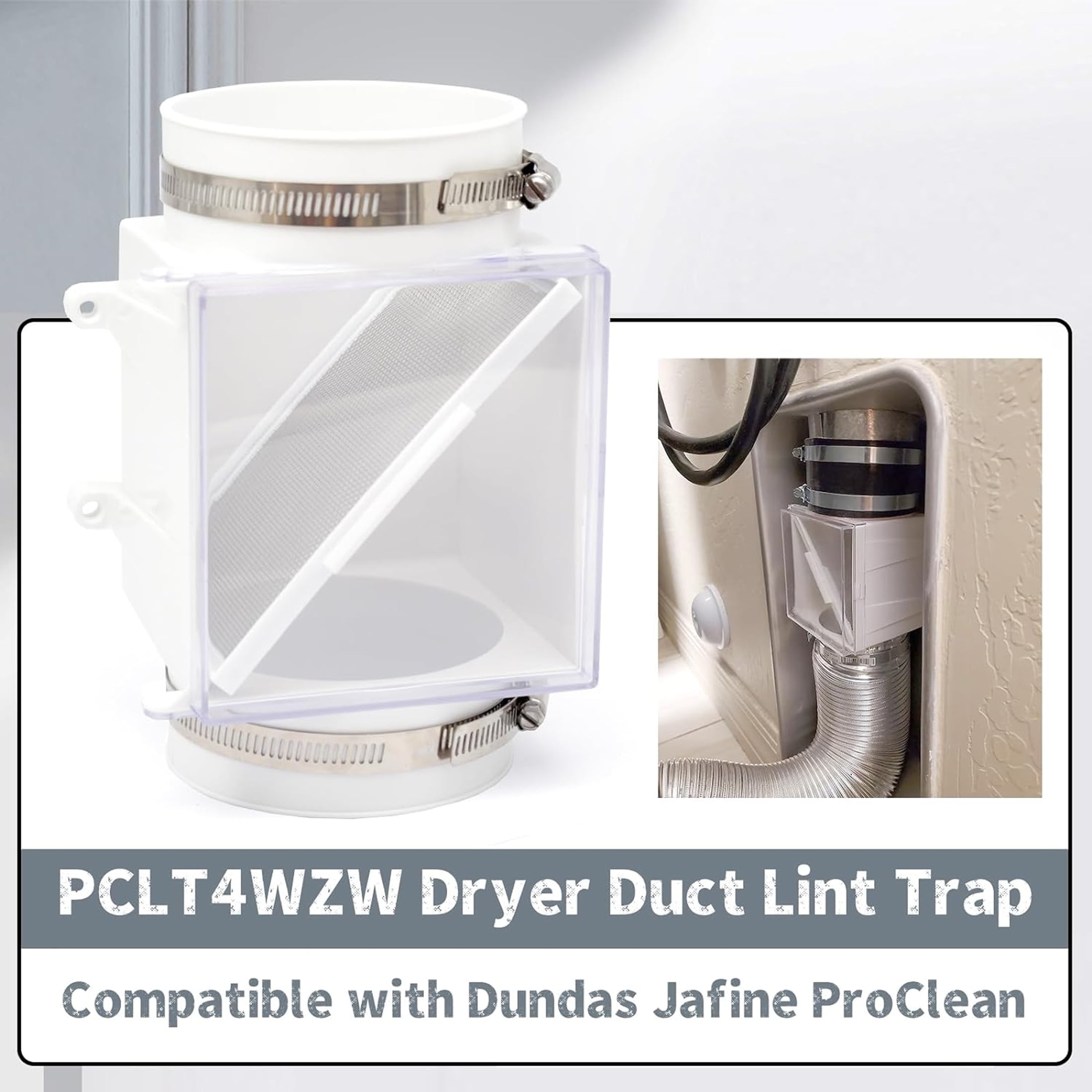 B4B Bang 4 Buck Dryer Duct Lint Trap PCLT4WZW Easy Clean - Secondary Dryer Lint Trap - 1-Pack White