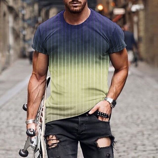 Weiqiqre Mens New Fashion Casual Men T-shirt Gradient Print Sports Short Sleeve Round-Neck Blouses Shirts Ideal for Summer, Sports, Outdoor