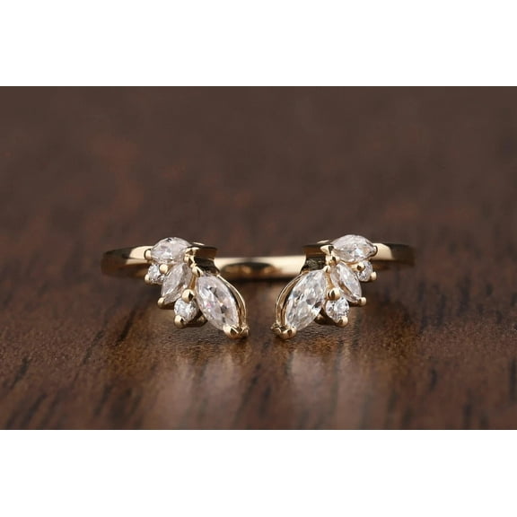 TAAPSEE JEWELS Marquise Cut Cubic Zirconia Women Curved Wedding Band Ring 14k Yellow Gold Plated