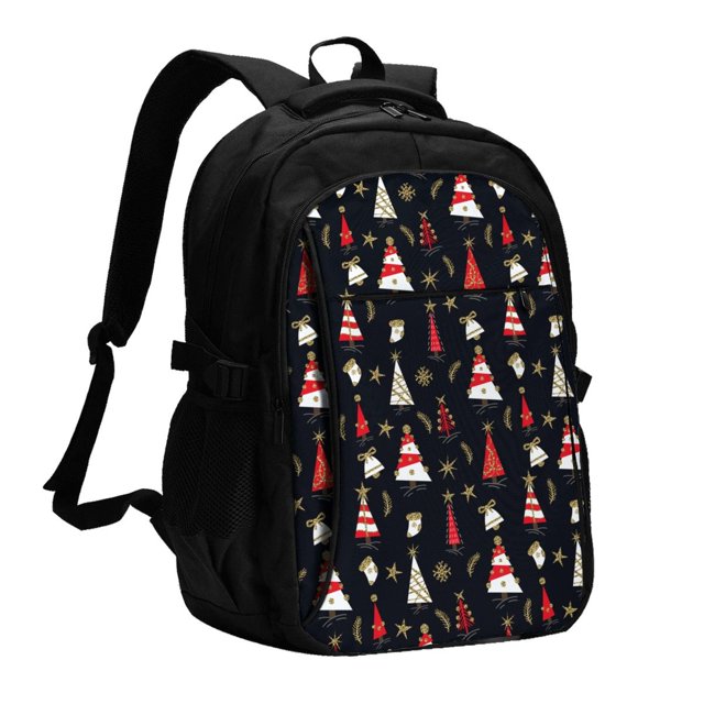 Easygdp Christmas Tree and Gold Socks Mochila para Laptop de Viaje con Puerto USB, Mochila para Laptop con Puerto de Carga USB para Mujeres y Hombres