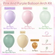 157pcs Pastel Pink and Purple Balloon Arch Garland Kit, Pink Purple Teal Light Green Nude Metallic Gold Latex Balloons for Baby Shower Spring Garden Tea Party Decorations