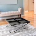 thumbnail image 4 of Empire Art Direct  Black Ostrich Exotic Leather Cocktail Table with Stainless Steel Legs K-D, 4 of 4