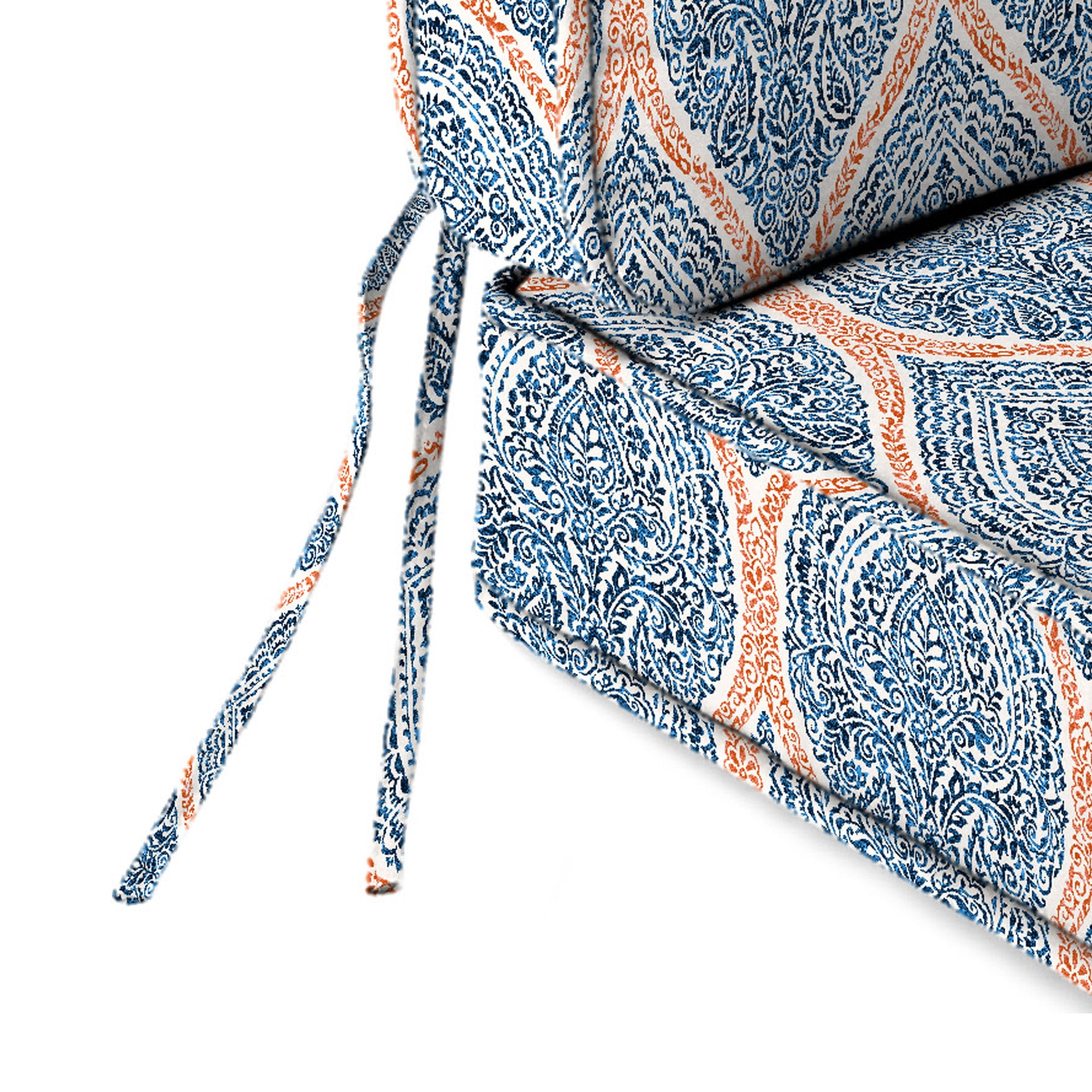 Jordan Manufacturing 45" x 22" Andorra Tiger Lily Navy Damask Rectangular Outdoor Deep Seating Chair Seat and Back Cushion with Ties and Welt