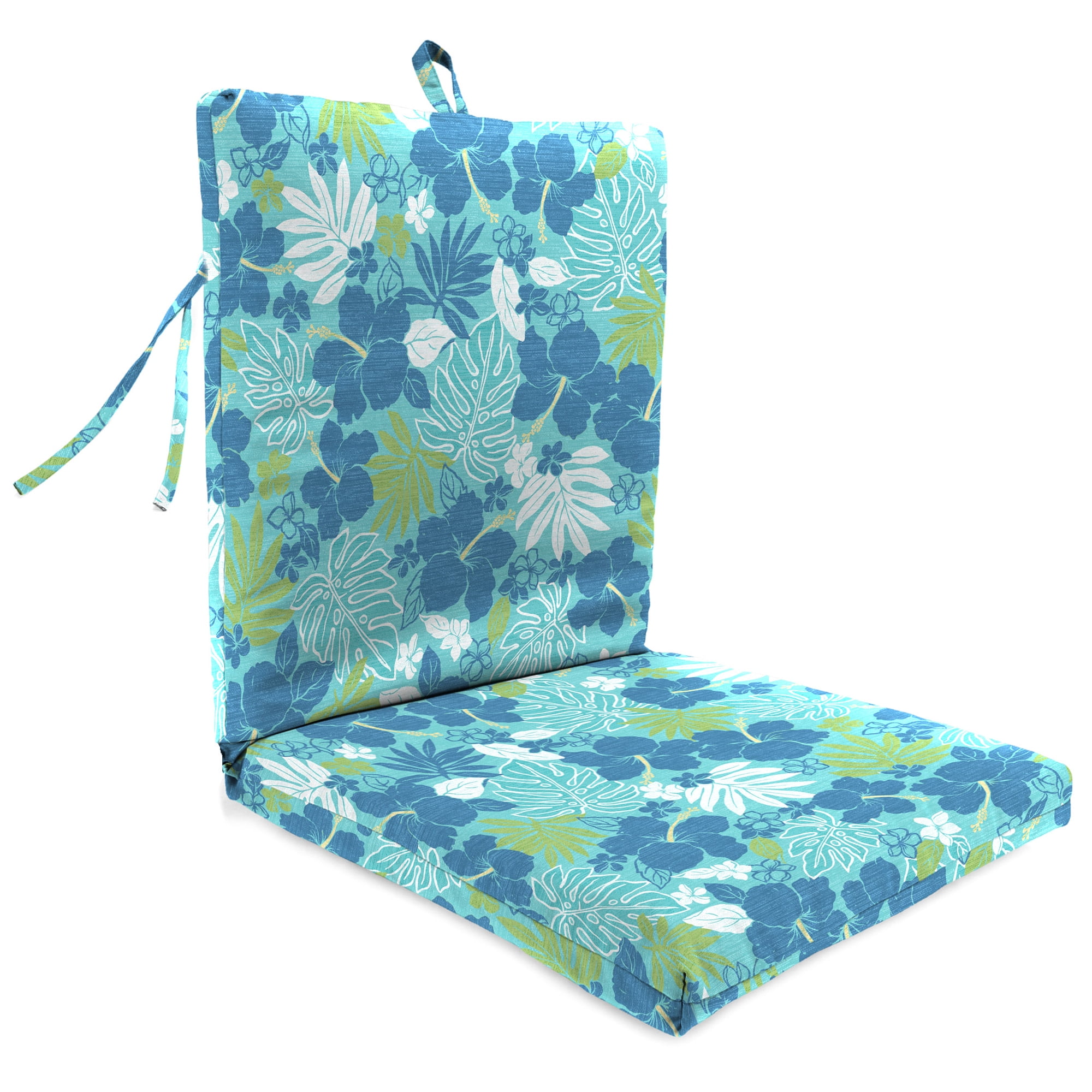 Jordan Manufacturing 38" x 21" Blue Tropical Rectangular Outdoor Chair Cushion with Ties and Hanger Loop (2 Pack)