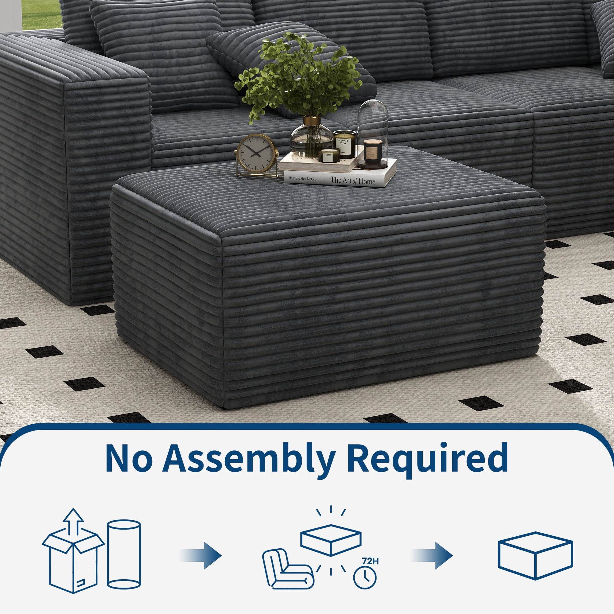 IDEALSOUL Corduroy Ottoman, Rectangle Ottoman Foot Rest for Couch, Oversized Modular Sectional Sofa Stool, Extra Seating & Coffee Table for Sofa, Cloud Foot Rest Foam Support, No Assembly Required