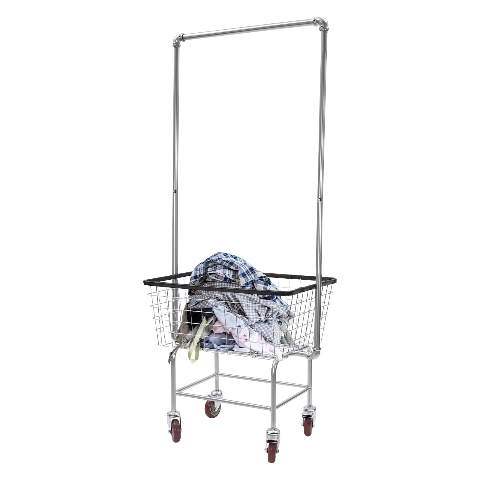 Heavy Duty Laundry Cart 110 lbs Capacity Steel Rolling Hamper with Wheels 5.6 ft Tall for Home, Hotel, Commercial Laundry