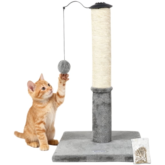 Happi N Pets 22" Cat Scratching Posts for Indoor Cats, Cat Scratch Post, Sisal Scratcher Post with Rotatable Hanging Balls & Stable Base-Light Gray