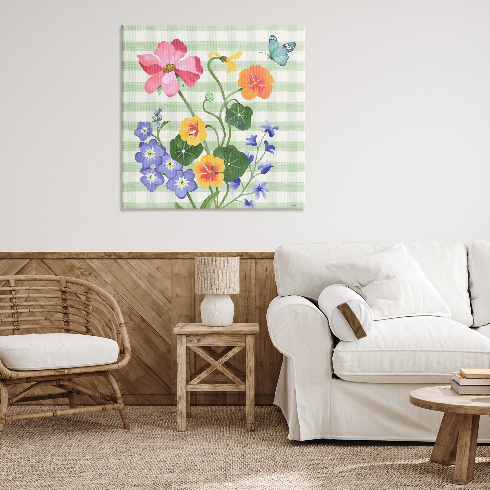 Stupell Industries Gingham Garden Flowers Botanical & Floral Painting Gallery Wrapped Canvas Art Print Wall Art, 36 x 36