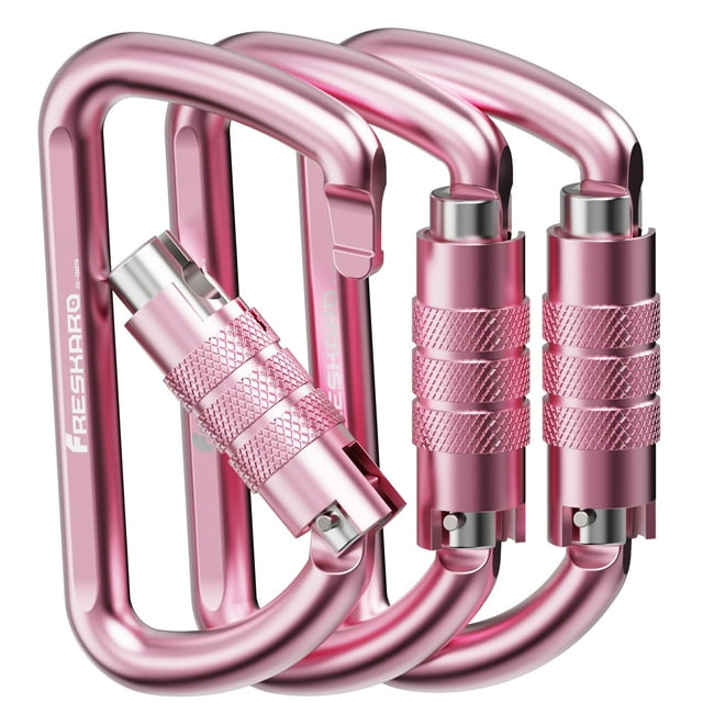 Ganchos Mosquetón FresKaro con Cierre Automático Rosado de 3 Pulgadas, Paquete de 3