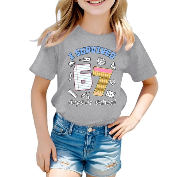 67 Six Seven Letter T-Shirts For Kids T-Shirts Casual 67 Shirt For Youth Funny Six 6 7 Gen Slang 6 7 Tee Shirts Novelty Girls Boys T Shirts Grey 110(4-5 Years)