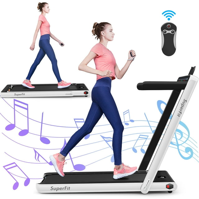 Gymax Tapis Roulant Pliant 2 en 1 2,25 Hp Machine de Course avec Double Affichage Blanc