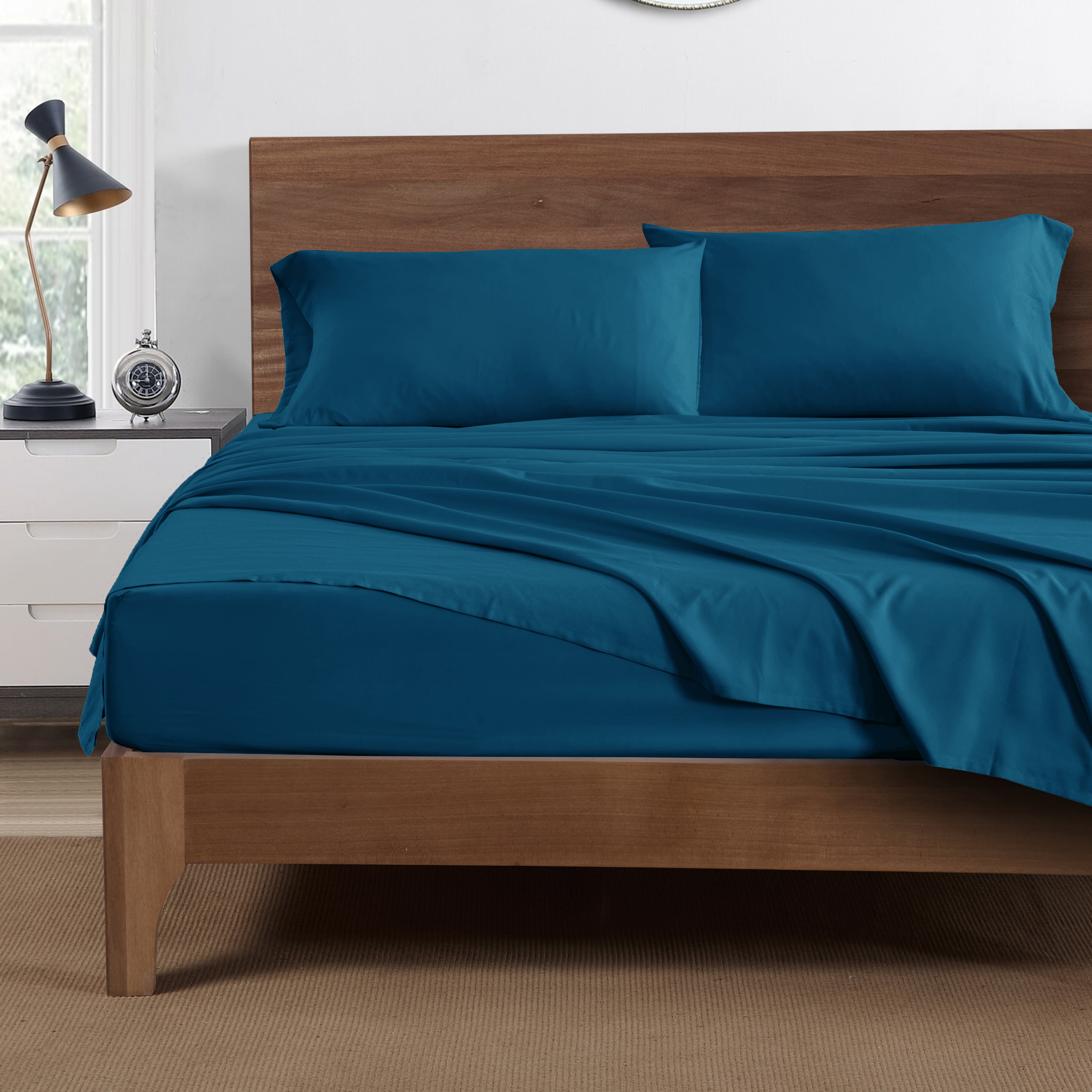 Mainstays Super Soft Brushed Microfiber Bed Sheet Set, Full, Dark Teal, 4 Piece