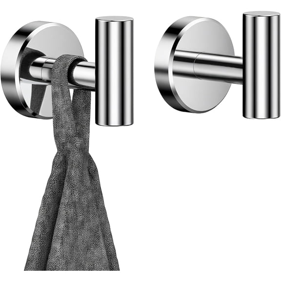 Chrome Bathroom Towel Hook, Coat Robe Clothes Hook for Kitchen Garage Wall Mounted 2 Pack, 304 Stainless Steel, Heavy Duty Door Hanger, Cabinet Closet Wall Hook for Hotel Pool