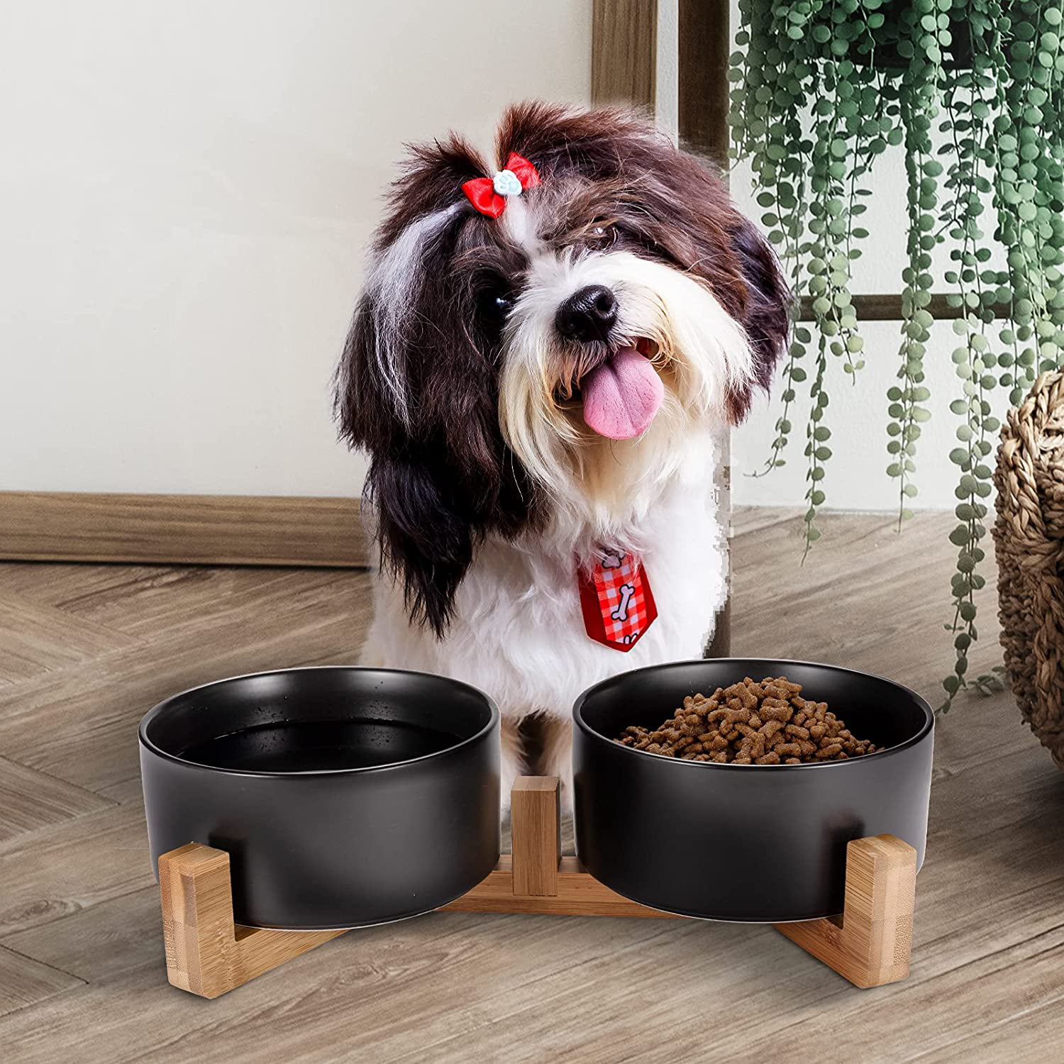 LIHONG Ceramic Dog Bowls for Medium Dogs, 5Cups/45Oz Dog Food and Water  Bowl Set of 2, Non Slip Dog Bowls Large Sized Dog Dishes Microwavable and