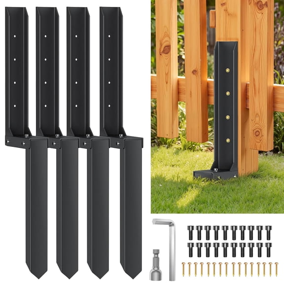 4PCS Fence Post Repair Kit, Max 8mm Thickened Double-Layer Fence Post Anchor, Heavy Duty Fence Post Repair Stakes, Anchor Ground Spike for Repairing Tilted/Broken Wood Posts