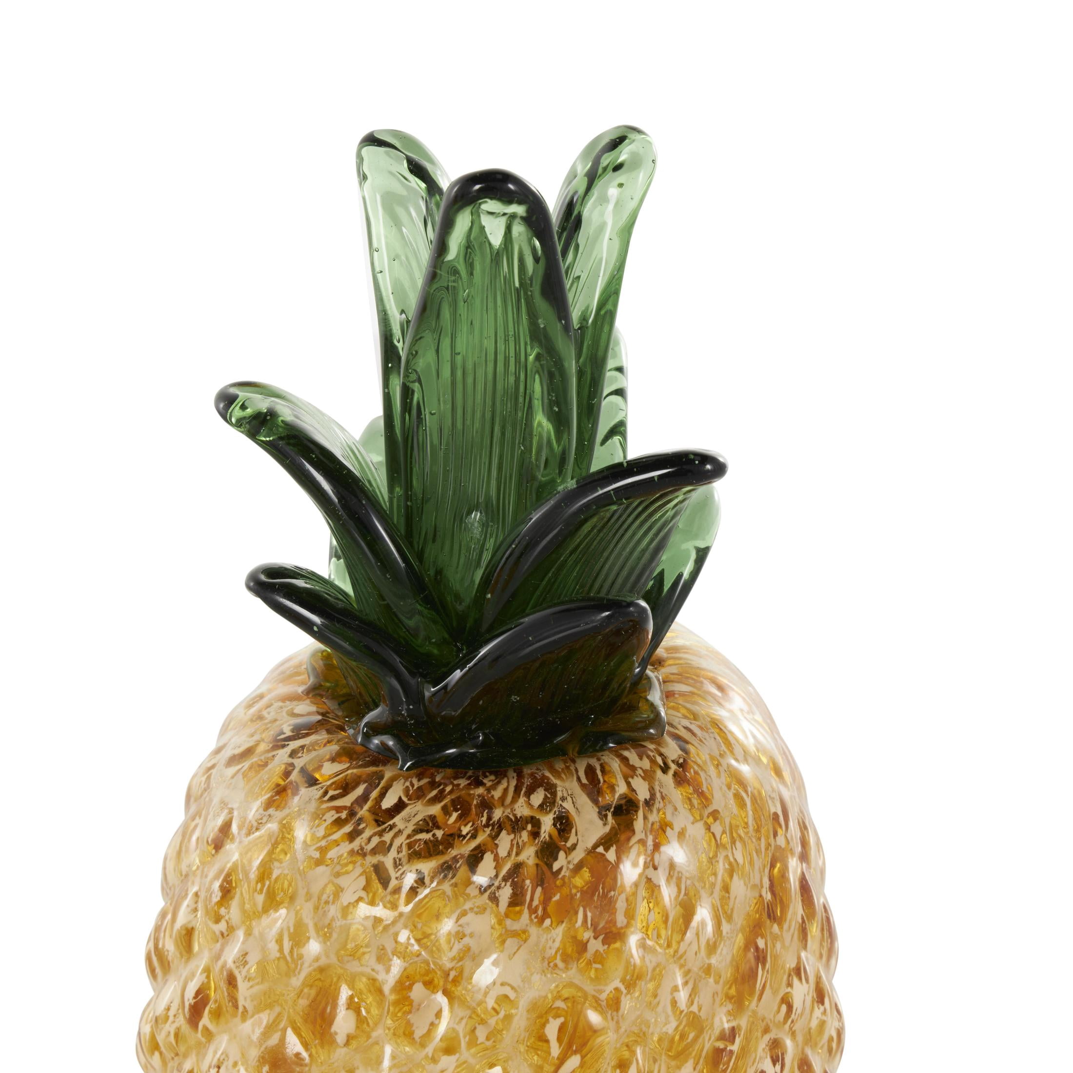 11", 10", 7"H Orange Glass Faceted Pineapple Fruit Sculpture, by DecMode (3 Count)