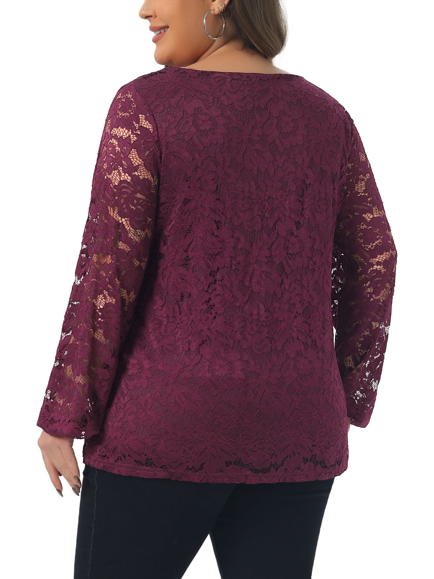DARING DIVA Women's Plus Lace Blouse Cross V Neck Sheer Double Layers Shirt Tops 2X Red