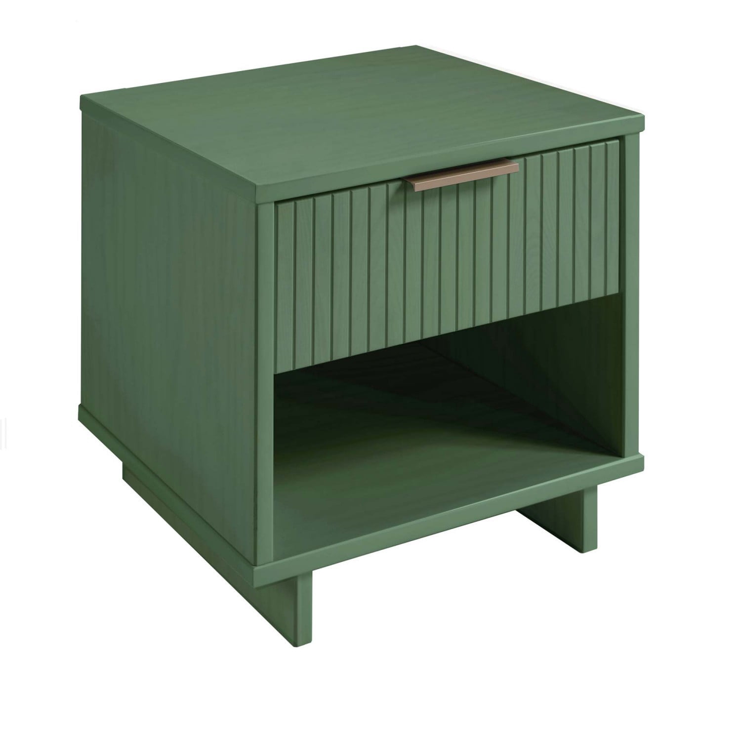 Sage Green Nightstand, Modern Contemporary Bedside Table with 1 Drawer, Solid Wood Ribbed Drawer Front and Gold Handle, Glam Storage End Table for Bedroom Living Room