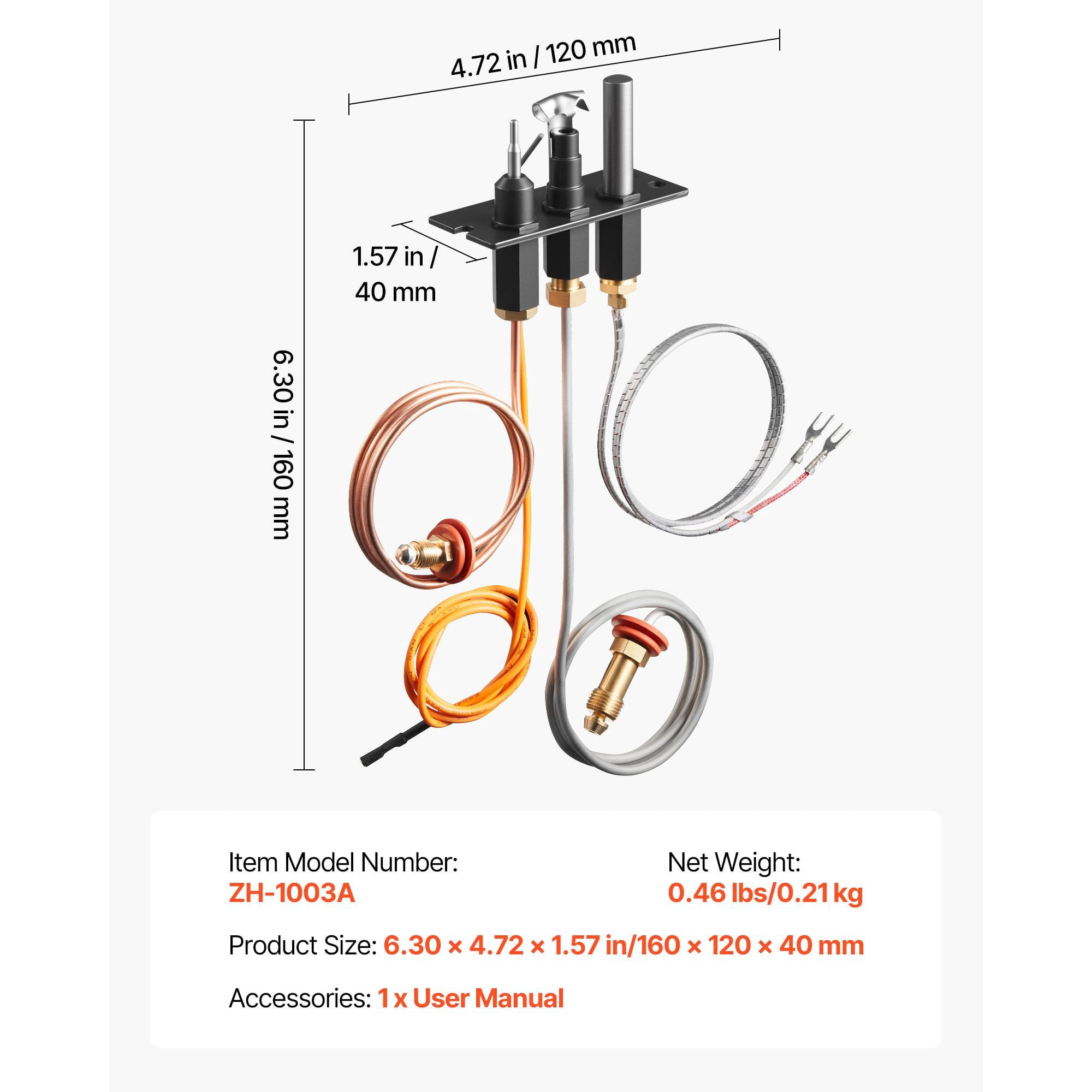 Gas Fireplace Pilot Ignition Assembly, Four 24in Parts Pilot Tube Igniter Thermocouple Thermopile, Premium Tube Heat-Resistant Wiring OEM Replacement