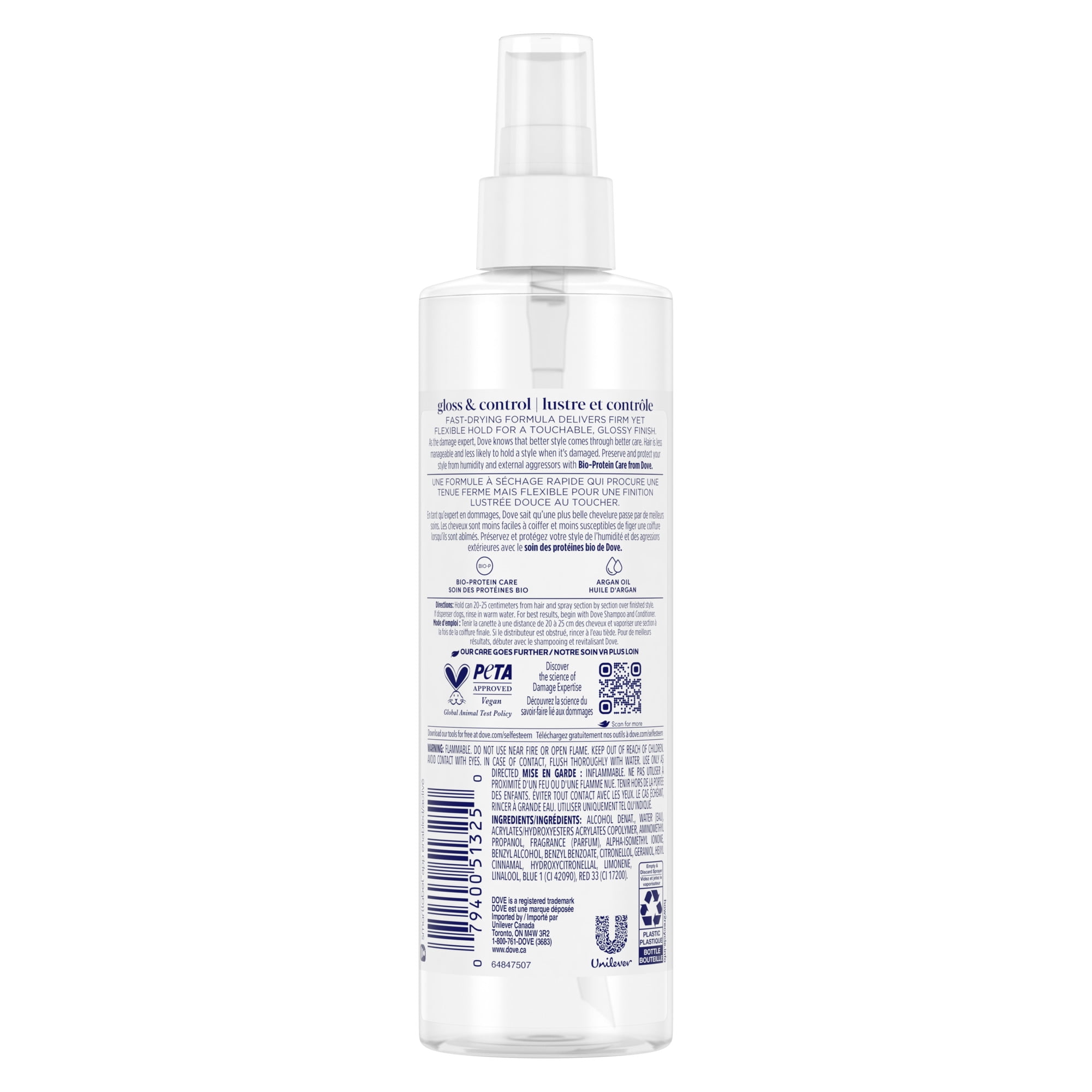 Dove Non-Aerosol Hairspray for Extra Strong Hold Hairspray Gloss & Control Protects Against Damp or Humid Conditions 273mL, 273 ML